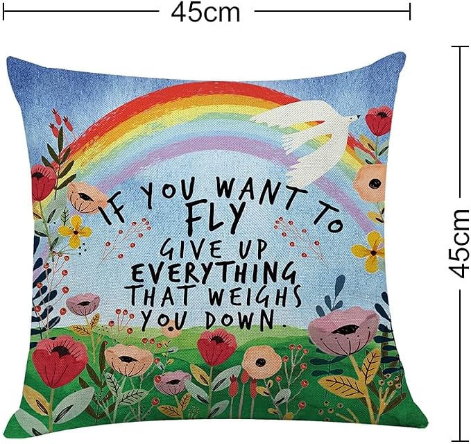 Littlefa Inspiring Gifts Cute Colour Flower Rainbow Throw Pillow Cover Flower Cushion Cover Decorative Pillowcase Living Room Bedroom Decor for Girls Friends Daughter Niece Women - If You Want to Fly