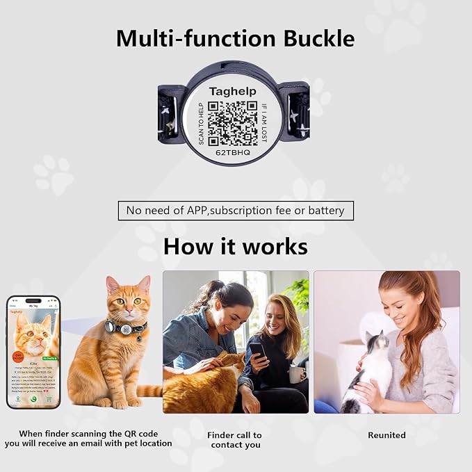 Waterproof Airtag Cat Collar, Breakaway with Stars and Moon with AirTag Holder for Apple. Solid & Safe, Pet Collar, Smart ID tag Cat Collar, Scan QR for Instant Location Alerts.NO APP (Pink B)