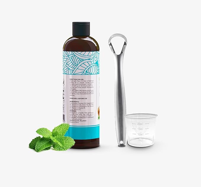Coconut Mint Pulling Oil Mouthwash, 237ml Natural Teeth Whitening, Ayurvedic Daily Swish for Oral Health Alcohol & Fluoride Free, Healthy Gums, Fresh Breath, Solution for Bad Breath (One Pack)