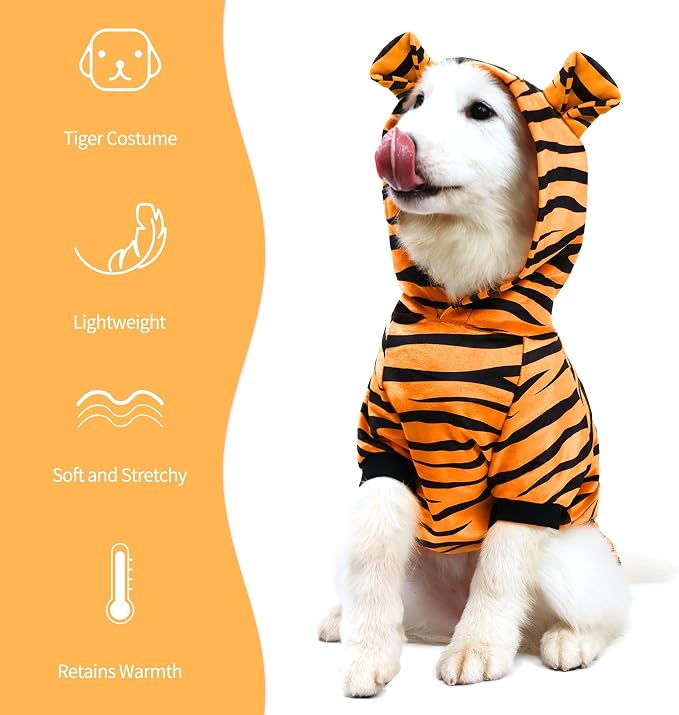 NACOCO Halloween Dog Tiger Costume-Pet Cosplay Clothes Cat Coat Hoodie Outfits Warm Winter Apparel for Dog Small and Medium Cat(L)