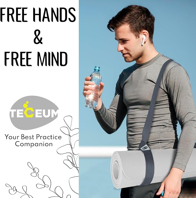TECEUM Yoga Mat Strap – Extra Soft & Thick Cotton Carrier for All Mats | Adjustable Skin-friendly & Non-Slip Mat Holder Sling in 30+ Colors [Mat Not Included]