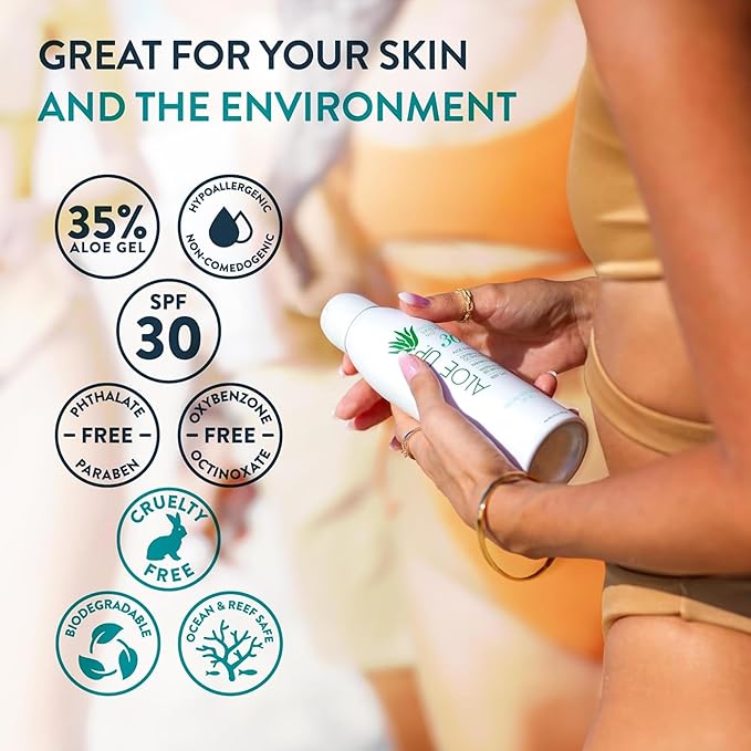 Aloe Up White Collection Sunscreen Spray SPF 50, White Collection Sunscreen Spray SPF 30, and Sport Sunscreen Lotion SPF 50 - Bundle with Face and Body Sunscreen Protector - Reef Friendly - 3 Items