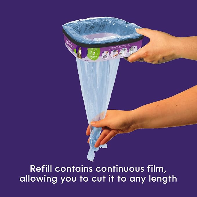 Litter Genie Jumbo Refill Bags, 2-Pack, 56 ft of Continuous Film | Long-lasting multi-layer refill film with odor-locking technology provides up to 8 months of cat litter disposal for one cat.