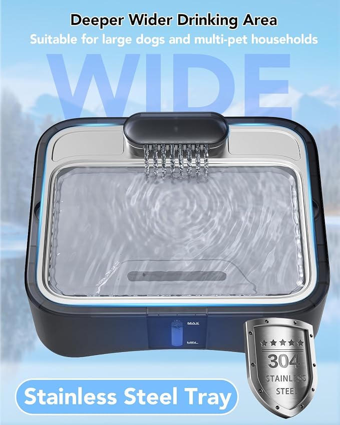 UPSKY Cat Water Fountain, 2.25Gal Large Capacity for Multi-Pet Homes | Ultra Quiet 304 Stainless Steel, Anti-Clog Pump with 4 Filters, Non-Slip Mat Included, Easy to Clean, Smart LED & Anti-Dry