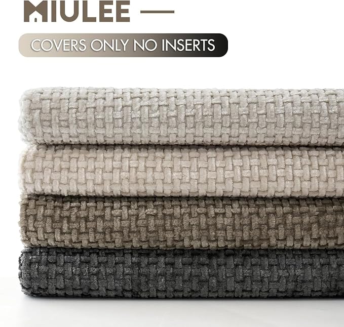 MIULEE Decorative Chenille Lumbar Pillow Covers Neutral 12x20 Pack of 4 | Mid Century Modern Decor, Cream to Charcoal Set, Couch Throw Pillows, Farmhouse Boho Cushion Covers for Sofa Bed Living Room
