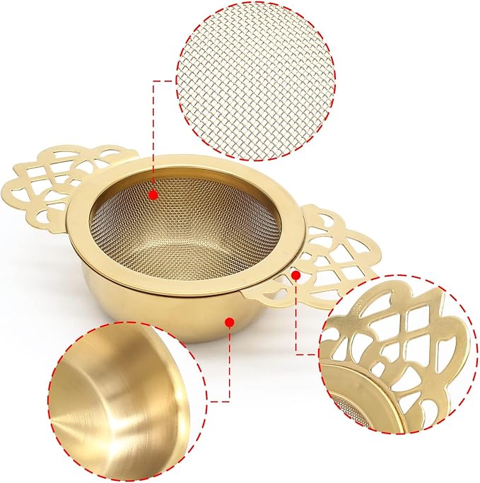 Bonsicoky 4 Pack Tea Strainer Bowl, Stainless Steel Loose Leaf Tea Filter for 2.5-4 Inch Cup Mouth, Gold