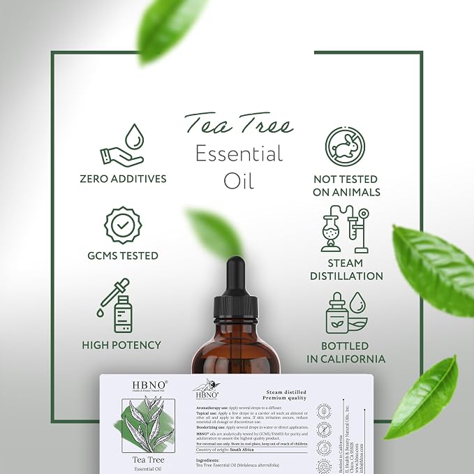 HBNO Tea Tree Oil for Skin 4oz (120 ml) - Bring Refreshing Aroma of Tea Trea Essential Oil - Perfect for Skin Therapy