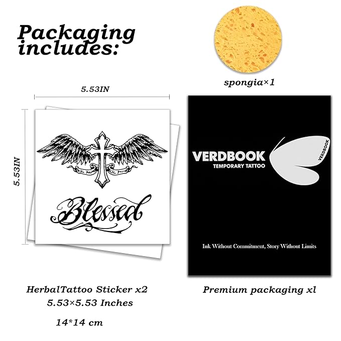 Waterproof Temporary Tattoos: 2-Sheet Tattoo Kit with Realistic Body Stickers, Semi-Permanent Tattoos for Adults Lasting 7-15 Days – Safe for Men & Women, Wings of Divinity