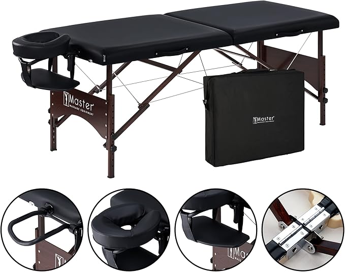 Master Massage 28" Argo Portable Massage Table with Extra Music Master Crescent Round High Fidelity Sound Face Cradle Cushionin - Black