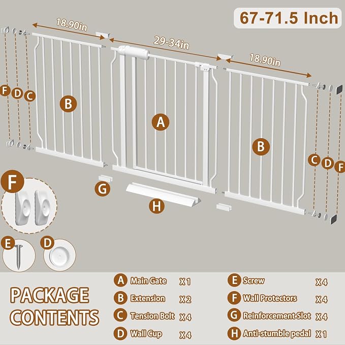 Fairy Baby 67-71.5 Inch Extra Wide Baby Gates Auto Close Child Safety Gates