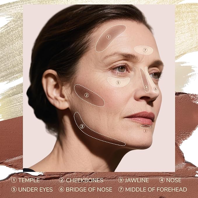 Cream Contour Stick Kit for Mature Skin, Moisturize Bronzer Pen and Highlighter with Brush, Brightens & Shades Pencil, Long Lasting & Smooth Gliding Face Illuminator for Older Women