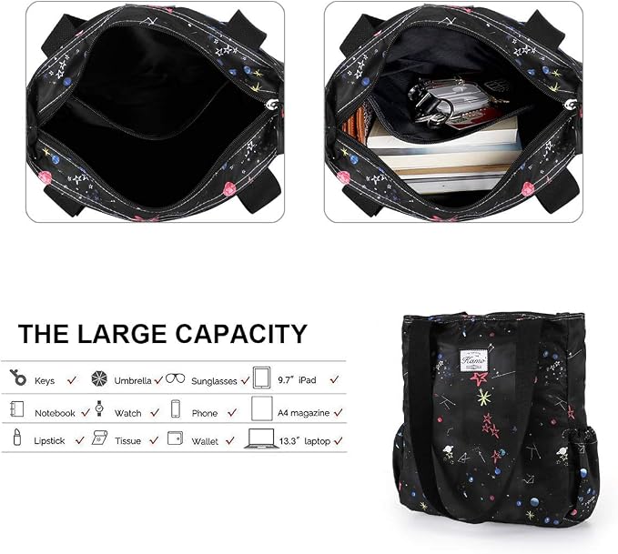 KAMO Floral Tote Bag - Waterproof Lightweight Handbags Travel Shoulder Bag for Hiking Yoga Gym Swimming Travel Beach