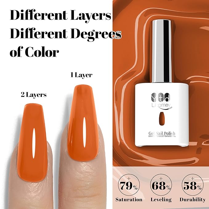YTD Likomey Pumpkin Orange Gel Nail Polish,15ml Salon Home DIY Manicure and Pedicure Fall Winter UV Color Varnish,CS467