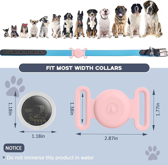 GPS Tracker for Dogs, Mini GPS Pet Tracker with Silicone Cover, IPX8 Waterproof GPS Tracker for Kids,No Monthly Fee,Work with Apple Find My(iOS Only),Dog Tracker Finder Tracker Pets-Pink-5