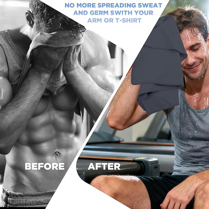 Microfiber Gym Towels - Quick Dry, Highly Absorbing, Odor-Free, for Women & Men - Gym Towel for Hot Yoga, Tennis, Working Out, Camping, Set of 5, 16 * 27 Inch, Dark Grey