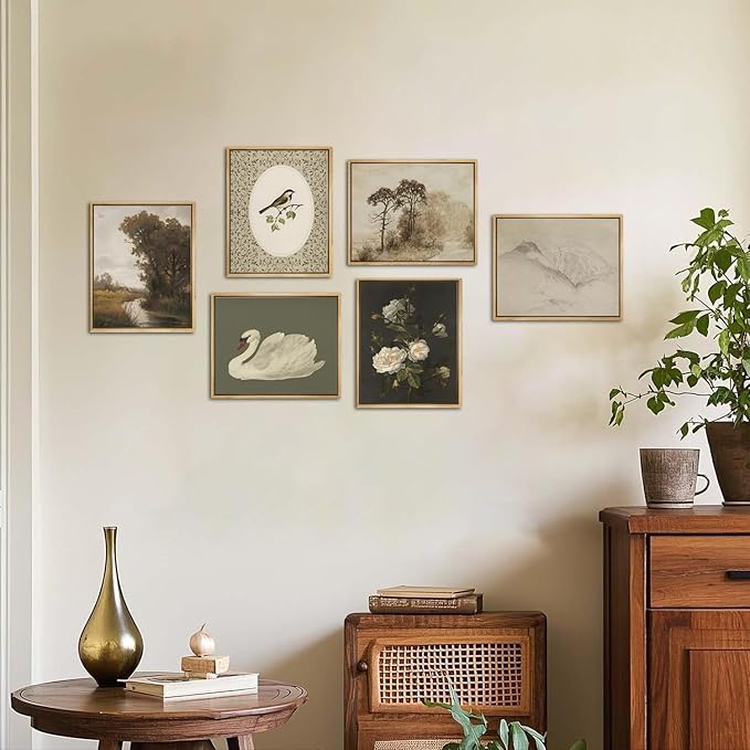 Mynotix Vintage Art Prints Posters Retro Botanical and Animal Wall Art Set of 6, Rustic Farmhouse Landscape Unframed Decor Canvas Painting Picture Aesthetic for Living Room Bedroom 12x16 inch