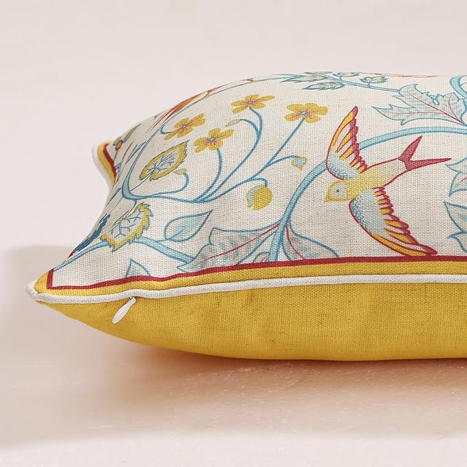 patdrea French Vintage Linen Throw Pillow Cover,12"x20"-Magnolia A | Decorative Pillow Case with Zipper,Yellow Floral Pattern,Cushion Coverfor Couch Living Room Bedroom Sofa