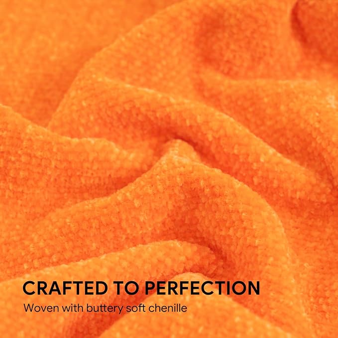RECYCO Chenille Throw Blanket for Couch, 50"x60", Orange | Super Soft Knit Throw Blanket with Fringe Tassels, Lightweight Knitted Throw, Cozy, Ideal for Sofa Chair Bed Living Room Gift