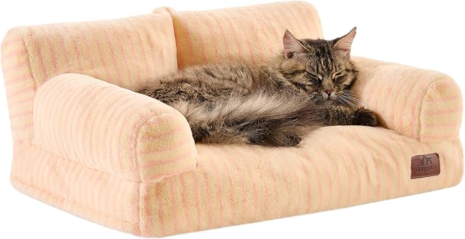 Hollypet Small Dog Large Cat Bed Puppy Couch Beds for Pets up to 25 lbs | Fluffy Dog Cat Couch Plush Soft Warming Pets Beds with Machine Washable Cover and Non-Slip Bottom
