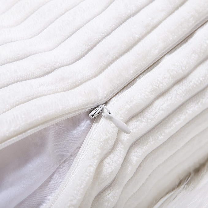 Home Brilliant Striped Corduroy Pillow Cover 24x24 Euro Throw Pillow Sham Accent Couch Cushion Cover for Summer Decor, 24 x 24 inch (60cm), Creamy White