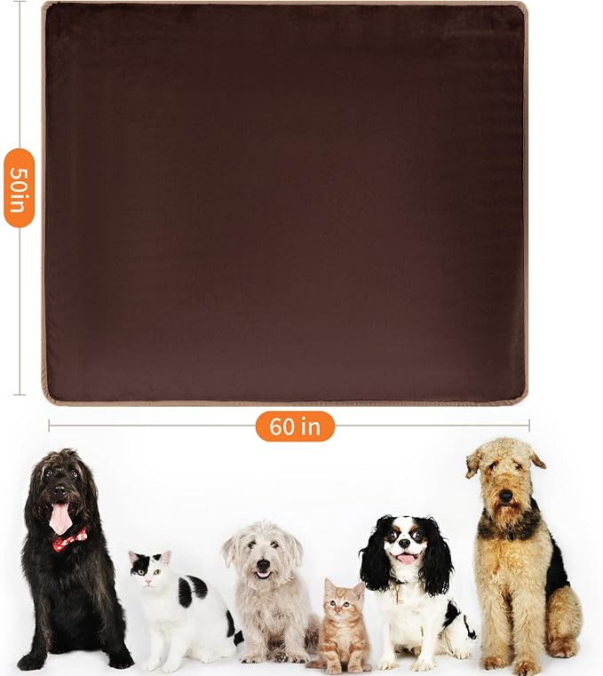 Waterproof Brown Throw Blanket for Couch Sofa Bed | Reversible Soft Flannel Throw Blanket for Medium Large Dogs Pet Leakproof, Protector for Crate, Travel, 50"x60"