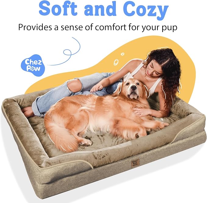 Orthopedic Waterproof Dog Bed for Medium and Large Dogs | Egg Crate Foam, 4-Sided Bolster Support, Waterproof Liner, Non-Slip Bottom, Removable Bolster Cover, 36 x 27 Inch