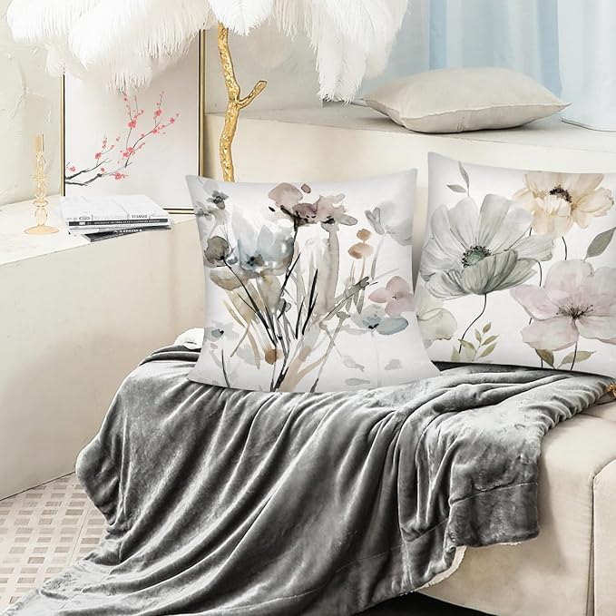 Watercolor Floral Throw Pillow Covers 18x18 Set of 6, Nature Home Decor | daisy Floral, decorative cushion cover, Breathable Linen, standard Throw Pillow Size, modern Decor, Couch Sofa Living Room