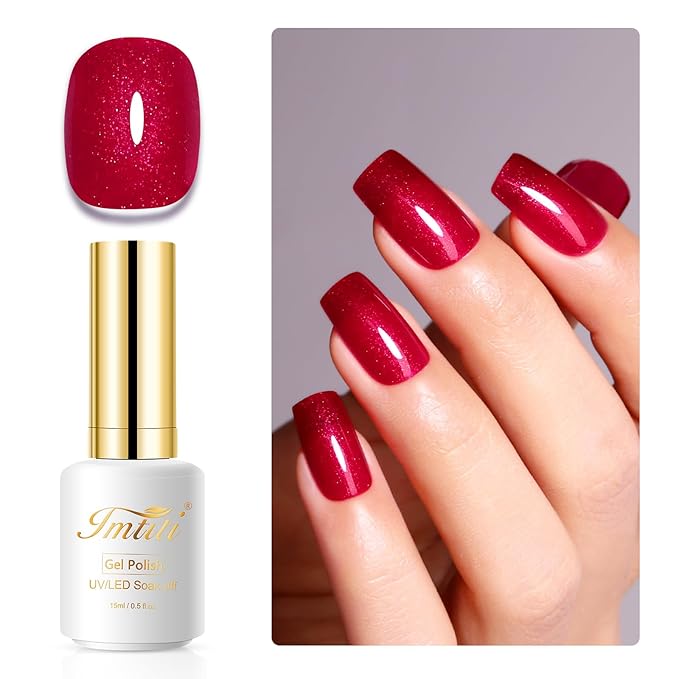 Imtiti Glitter Gel Nail Polish, 0.5 Fl Oz Ruby Red Glitter Gel Polish Soak Off LED UV Diamond Shimmer Sparkle DIY Nail Art Starter Manicure Salon
