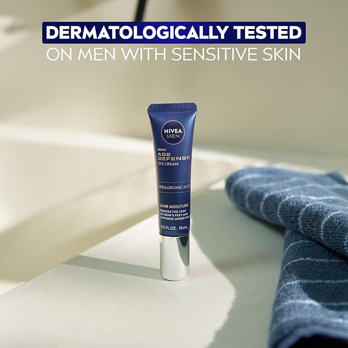 NIVEA MEN Age Defense Eye Cream with Hyaluronic Acid, 24-Hour Hydrating Under Eye Cream for Men Helps Reduce Look of Crow's Feet, Fine Lines and Dark Circles, 0.5 Fl Oz Tube