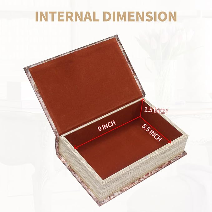 Book Box Decorative Storage Box Faux Wood M Size Box | Book Box with Magnetic Cover Storage for Hidden Jewelry,Photos, Greeting Cards,Remotes