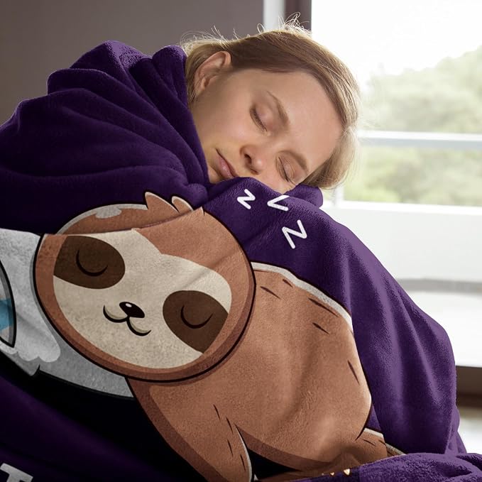 Leebbsin Funny Gifts for Grandma, Grandma Birthday Gift from Grandkids | Grandma is Charging Sloth Blanket 60" x 50", Purple, Grandmas Gift for Christmas Mothers Day, Soft Sloth Blanket for Grandma