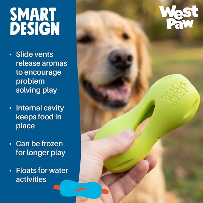 WEST PAW Qwizl Durable Zogoflex Dog Puzzle Toy for Mental Stimulation, and Enrichment - Treat Dispensing for Bully Sticks and Dental Sticks - Dishwasher Safe - Made in USA - Small - Tangerine