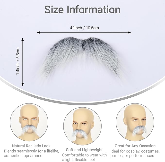 2Pcs Men Fake Mustache Realistic Mustaches Fake Facial Hair Beard for Cosplay Costume Halloween Parties