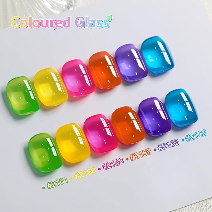 GAOY Jelly Neon Gel Nail Polish Set, 6 Transparent Summer Colors Sheer Green Pink, Soak Off UV Light Cure Gel Polish Kit for Nail Art DIY at Home
