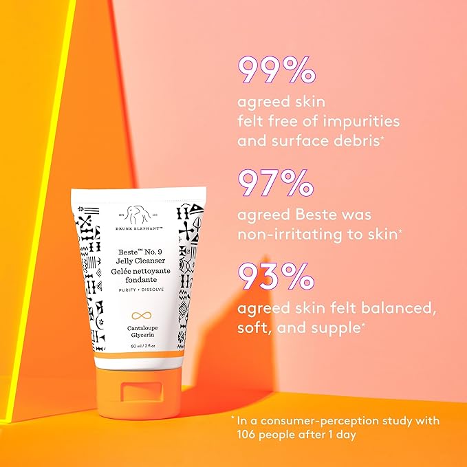 Drunk Elephant Beste No. 9 Jelly Cleanser - 60 ml/2 fl oz - Travel-Size Gel Face Wash - Clean Clinical Skincare - Cruelty-Free - Dermatologist-Tested - Free of Essential Oils, Silicones, and Fragrance