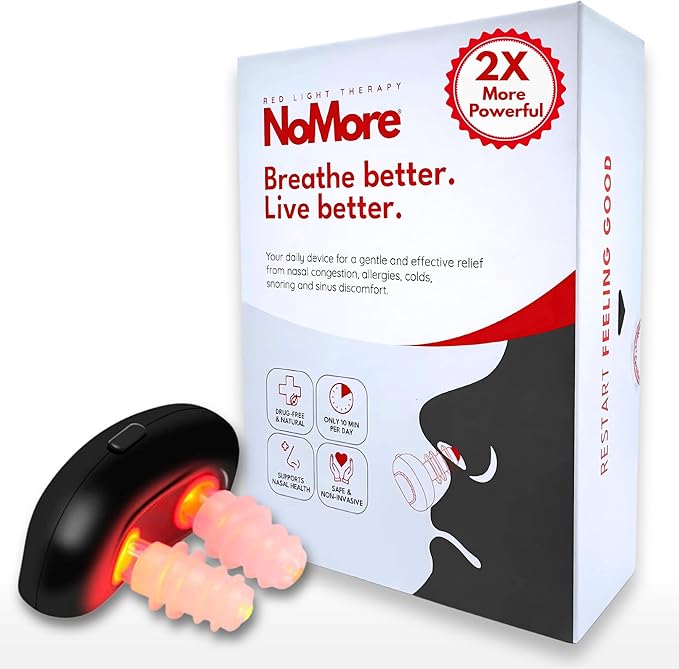 Original NoMore Red Light Therapy for Nose – LED Nasal Device for Dry Nose & Sinus Comfort, No More Colds, USB-Rechargeable Light Therapy