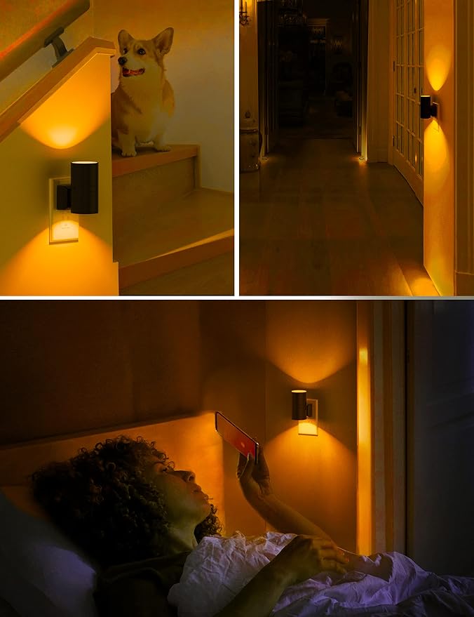 L LOHAS LED Night Light, Amber Nightlight,Dimmable Night Light,Light Sensor | Yellow Nightlight, 0-100LM, Sleep Light for Kids, Soft & Warm Light for Bedroom, Bathroom, 2 Pack