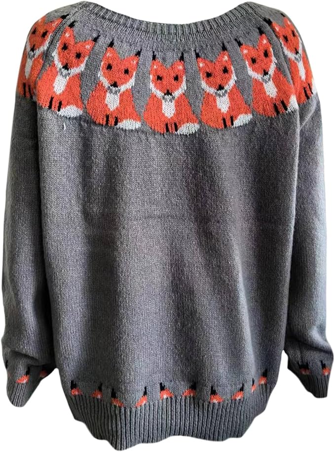 Zhyaj Fair Isle Sweater for Womens Winter Long Sleeve Vintage Knitted Sweater Casual Fall Crew Neck Pullover Sweaters