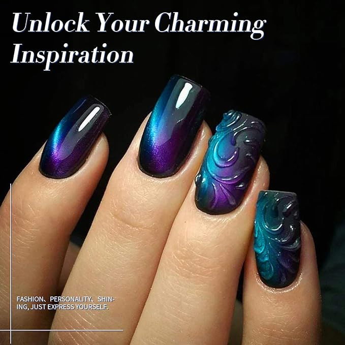 Born Pretty Cat Magnetic Eye Nail Polish Set,5 Colors Quick Dry Holographic Chameleon Cat Magnetic Eye Nail Lacquer Galaxy Effect with Black Nail Polish Magnet Stick,Manicure Home Gift for Women