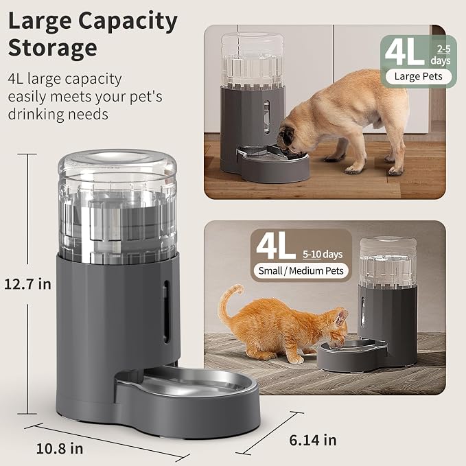 JUNSPOW Cat Water Dispenser and Stainless Steel Bowl | Automatic Gravity Water Dispenser for Cats or Small Medium Size Dogs, Large Capacity, Easy to Clean and Safe for Pets