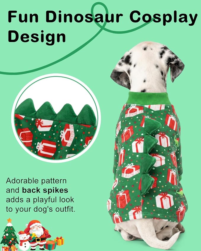 CuteBone Dinosaur Costume Halloween Christmas Dog Pajamas, Stretchy Spandex Crystal Velvet Sleepwear Coat for Small Dogs, Soft & Warm Pet Outfit Clothes for Cold Weather, Cozy Pullover Design COSP27XS