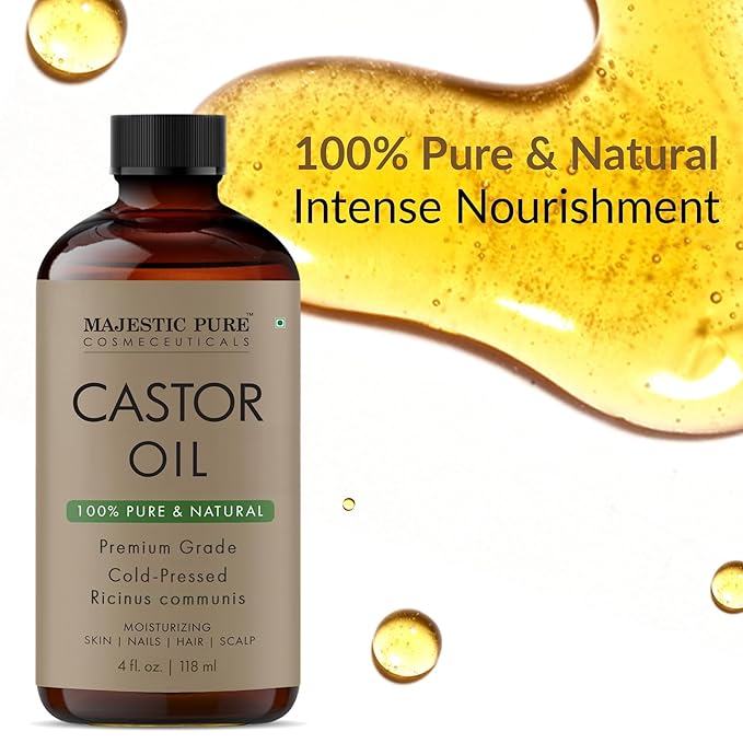 Majestic Pure USDA Organic Castor Oil - 100% Pure & Natural - Premium Grade, Cold Pressed, Hexane Free - Hair, Eyelashes, Eyebrows, Nails - Moisturizing & Nourishing - 4 Fl Oz