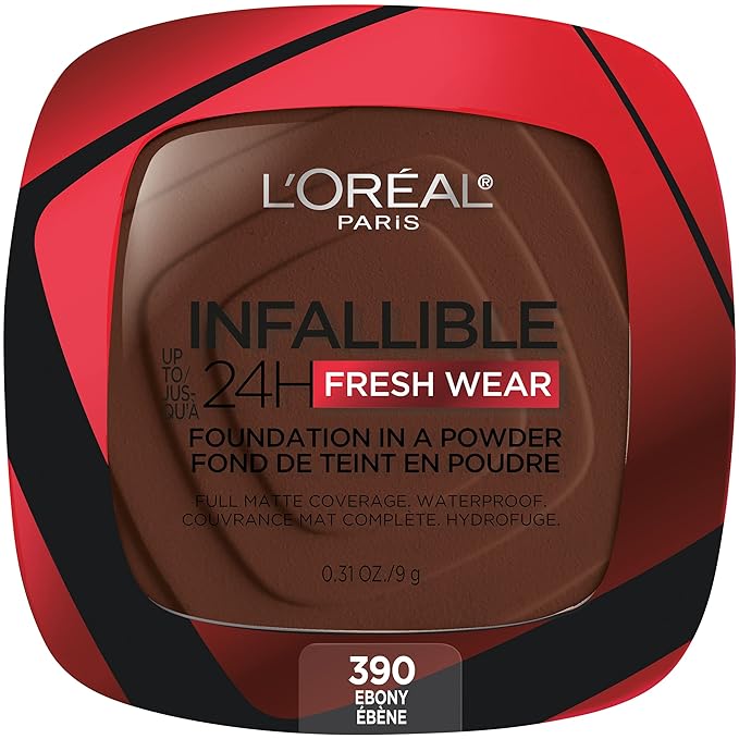 L'Oreal Paris Makeup Infallible Fresh Wear Foundation in a Powder, Up to 24H Wear, Waterproof, Ebony, 0.31 oz.