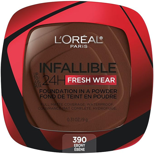 L'Oreal Paris Makeup Infallible Fresh Wear Foundation in a Powder, Up to 24H Wear, Waterproof, Ebony, 0.31 oz.