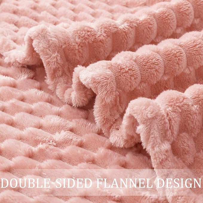 Exclusivo Mezcla 3D Fleece Twin Size Blanket for Bed, Dusty Pink | Extra Soft Fuzzy Plush Lightweight Bed Blankets, Cozy Fluffy Decorative Blankets for All Seasons, 90x66 Inches