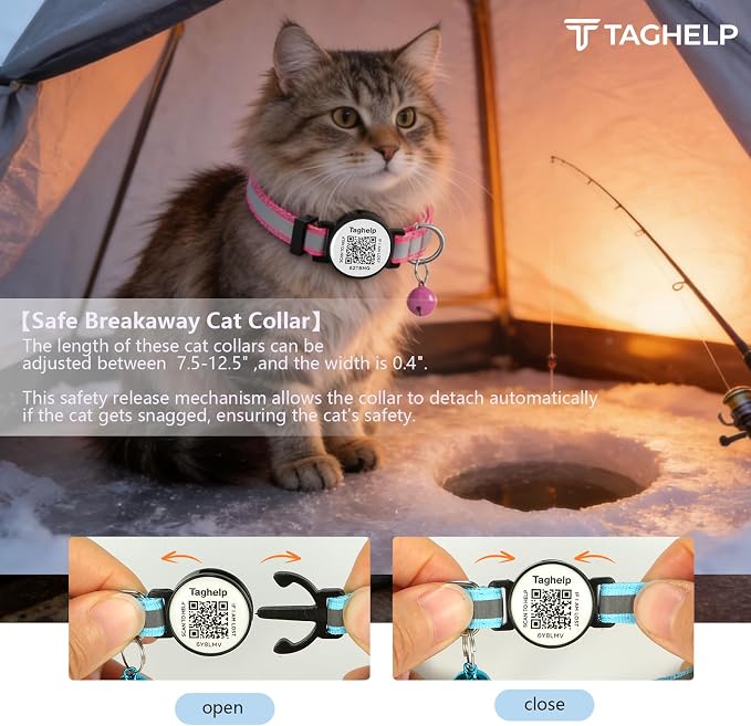 2 Pack QR Code Cat Collar for Lost Cat Recovery, Breakaway Reflective Collar with Bell & Instant Online ID, Adjustable 7.5-12.5 Inch for Peace of Mind (Black & Rose Red)