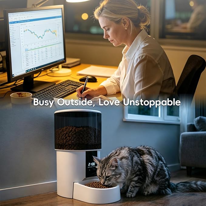 Automatic Cat Feeder, 4L/17 Cups Timed Dispenser for Cats & Dogs | Programmable 1-6 Meals & 1-9 Portions Daily, Stainless Steel Bowl, Anti-Jam Design, Dual Power Supply & Lock-Fresh Tech