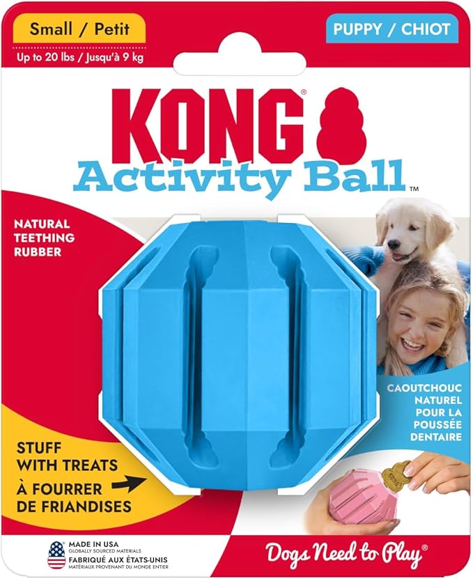 KONG Puppy Activity Ball, Natural Rubber Teething Toy, Small Puppies, Blue