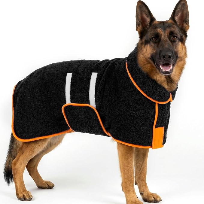Bienbee Dog Bathrobe, Super Absorbent for Small to Large Dogs, Black 2XL | Dog Robes with Soft Fleece, Warm & Cozy, Adjustable Fit, and Quick Drying Coat for Baths Swimming and Grooming