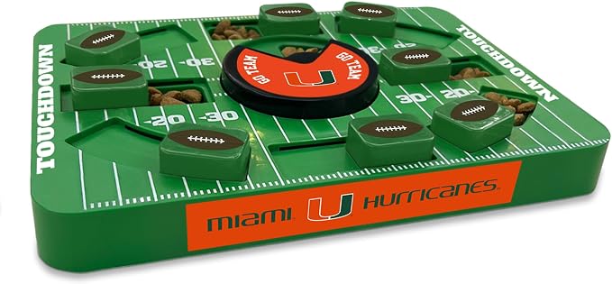 Pets First NCAA Miami University Large Puzzle Toy, Dog Puzzle Treat Toy, New Large Size, Interactive Dog Treat Toy, Dog Slow Feeding Toy